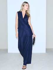 Navy Linen Rich Longline Sleeveless Blazer - Image 2 of 5