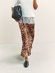 Brown Deer Print Satin Midi Skirt - Image 6 of 9