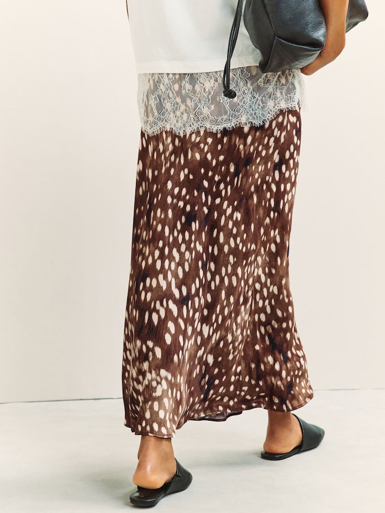 Brown Deer Print Satin Midi Skirt - Image 8 of 8