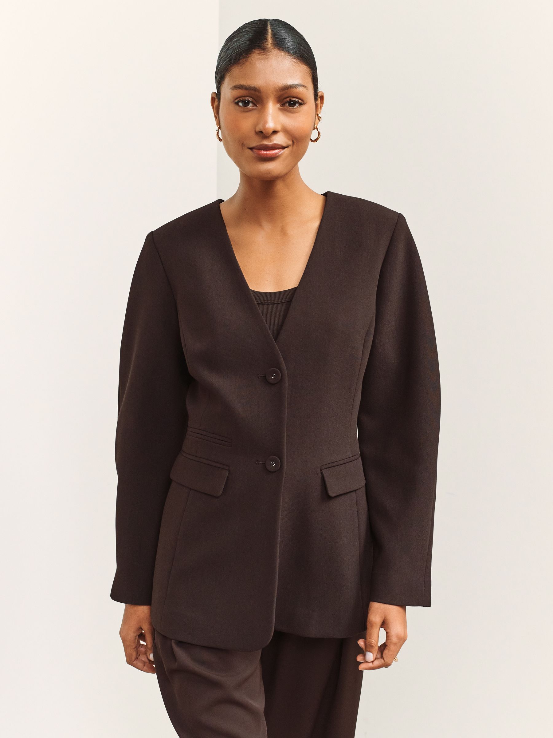 Comprar Chocolate marrom - Blazer sem gola com decote em V from