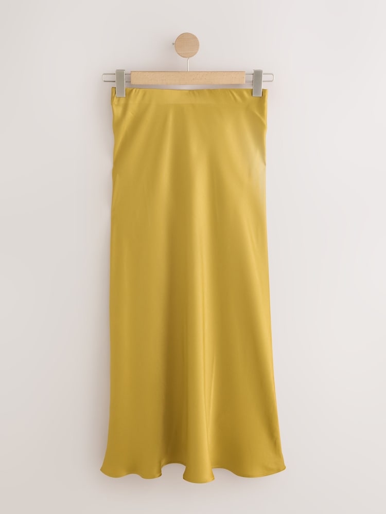 Olive Green Satin Midi Skirt - Image 1 of 3