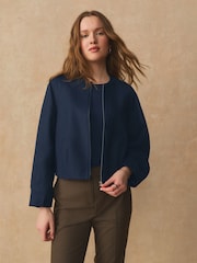 Marine - Blouson aviateur sans col en lin - Image 1 de 7