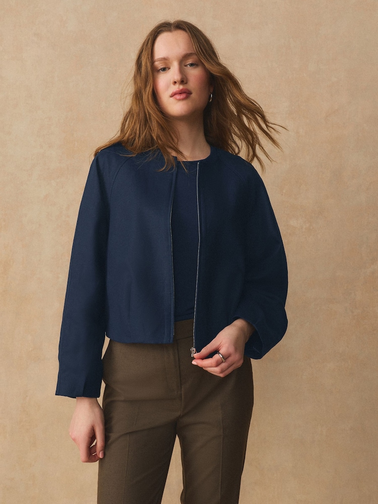 Marine - Blouson aviateur sans col en lin - Image 1 de 7