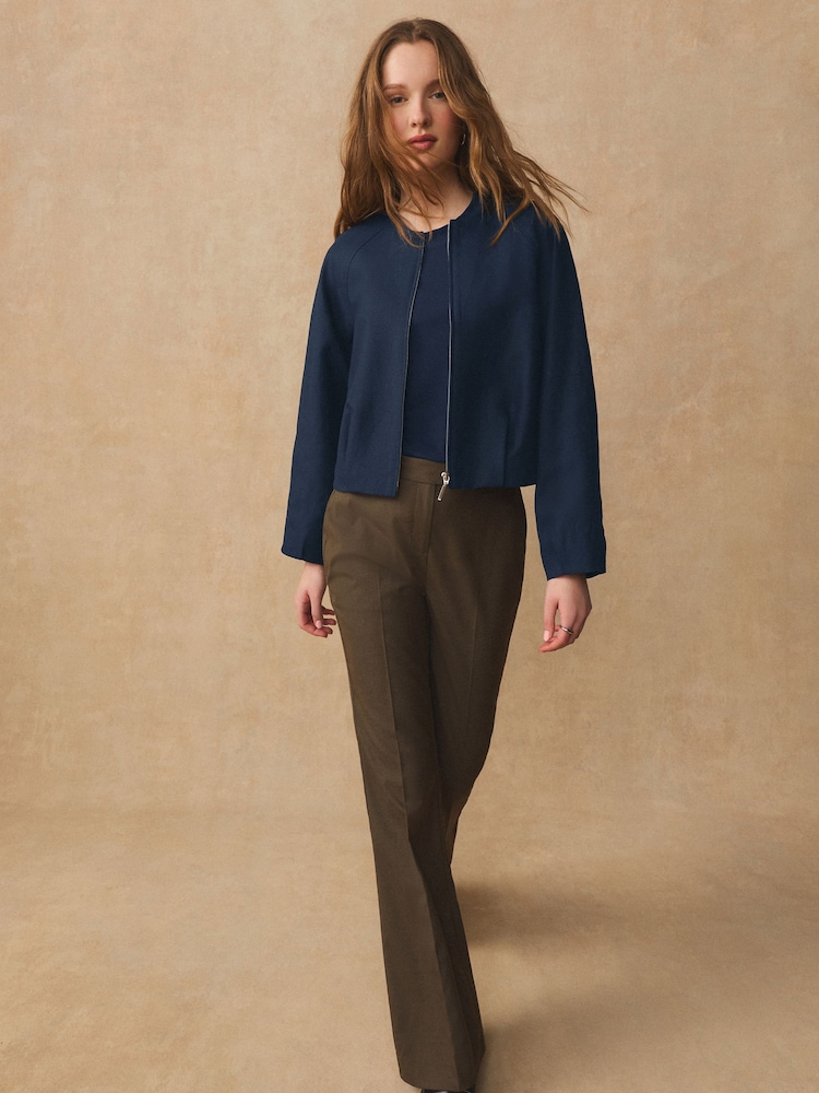 Marine - Blouson aviateur sans col en lin - Image 2 de 7