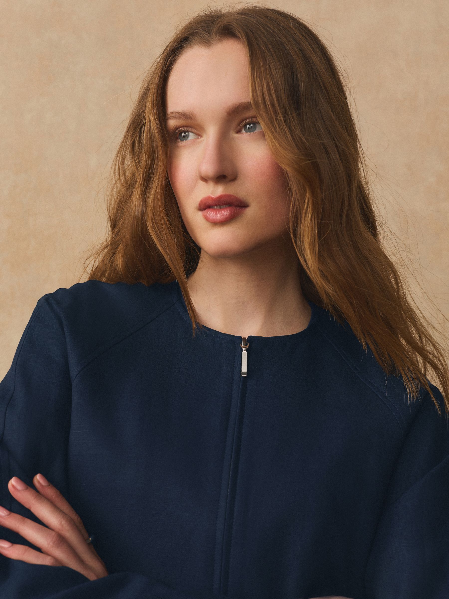 Next Performance Collection Jacket Buy Navy Blue Collarless Bomber Jacket with Linen from the Next UK ...
