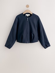 Marine - Blouson aviateur sans col en lin - Image 5 de 7