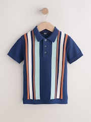 Navy Blue Knitted Button Neck Polo Shirt (3-16yrs) - Image 1 of 5