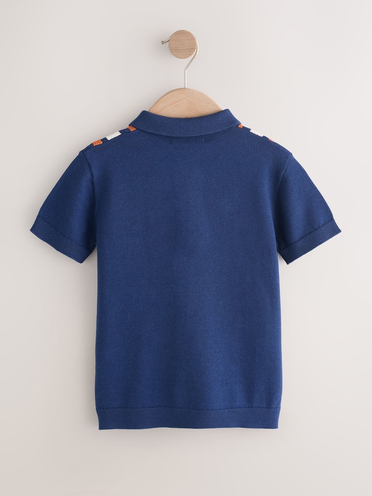 Navy Blue Knitted Button Neck Polo Shirt (3-16yrs) - Image 2 of 5