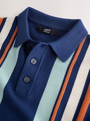 Navy Blue Knitted Button Neck Polo Shirt (3-16yrs) - Image 3 of 5
