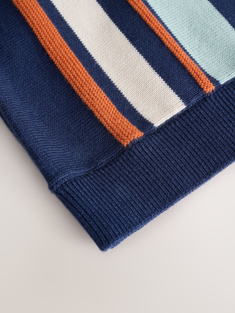 Navy Blue Knitted Button Neck Polo Shirt (3-16yrs) - Image 5 of 5