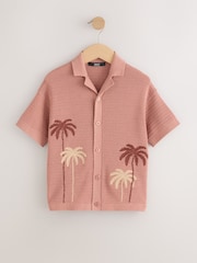 Dusky Pink Palm Embroidered Knitted Polo Shirt (3-16yrs) - Image 1 of 4