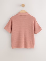 Dusky Pink Palm Embroidered Knitted Polo Shirt (3-16yrs) - Image 2 of 4