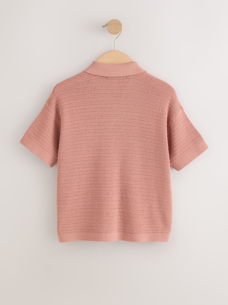 Dusky Pink Palm Embroidered Knitted Polo Shirt (3-16yrs) - Image 2 of 4