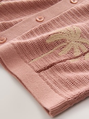 Dusky Pink Palm Embroidered Knitted Polo Shirt (3-16yrs) - Image 3 of 4