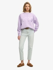 Superdry Purple Varsity Satin Applique Crew Neck Sweat Tops - Image 3 of 6