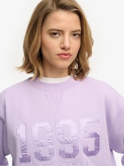 Superdry Purple Varsity Satin Applique Crew Neck Sweat Tops - Image 5 of 6