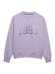 Superdry Purple Varsity Satin Applique Crew Neck Sweat Tops - Image 6 of 6