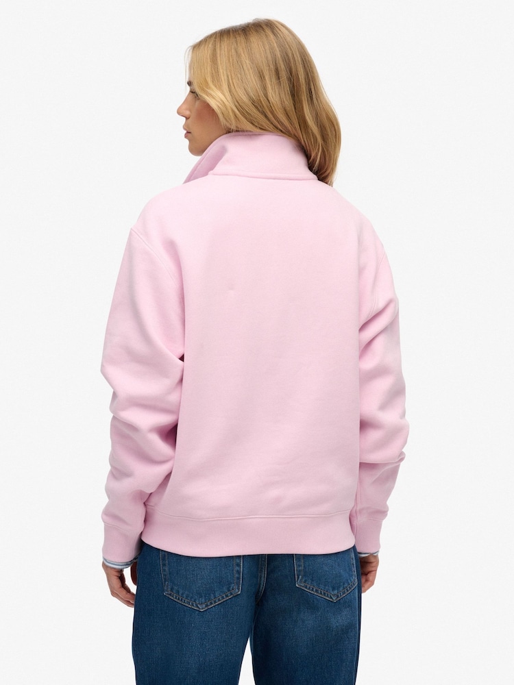 Superdry Pink Essential Logo Embroidery Half Zip Sweat Top - Image 2 of 5