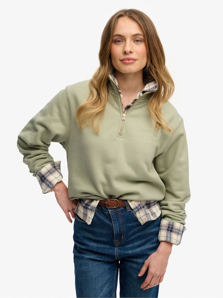 Superdry Green Essential Logo Embroidery Half Zip Sweatshirt - Image 1 of 7