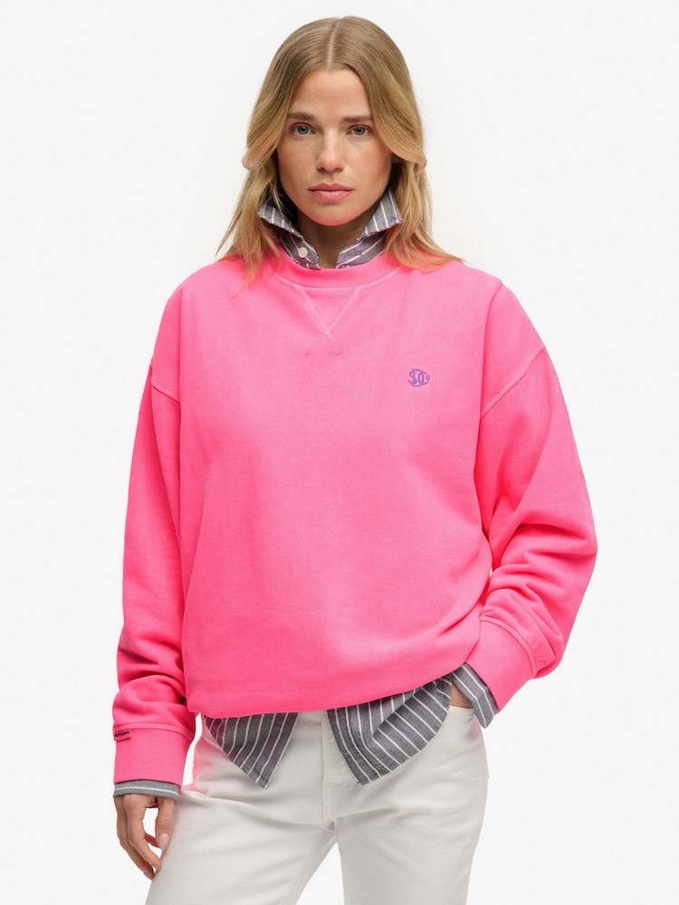 Superdry Pink Studios Relaxed Crew Neck Sweat Top - Image 1 of 8