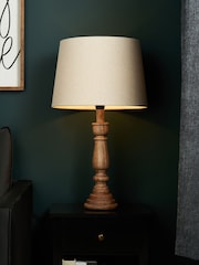 BHS Natural Henlock Wooden Table Lamp with Shade - Image 1 of 6