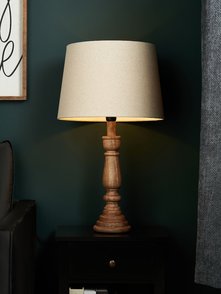 BHS Natural Henlock Wooden Table Lamp with Shade - Image 1 of 6