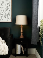 BHS Natural Henlock Wooden Table Lamp with Shade - Image 2 of 6