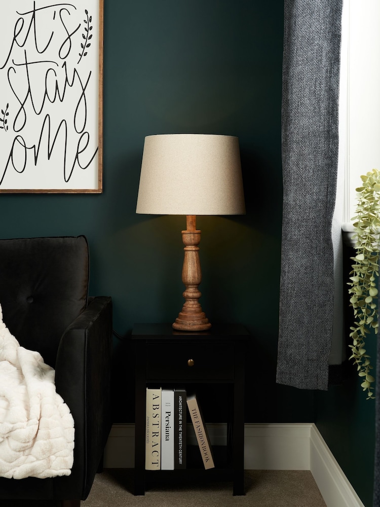 BHS Natural Henlock Wooden Table Lamp with Shade - Image 2 of 6