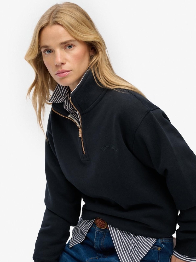 Superdry Blue Essential Logo Embroidery Half Zip Sweat Top - Image 5 of 5