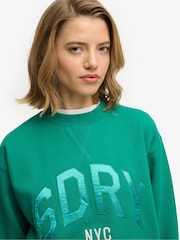 Superdry Green Varsity Satin Appliqué Crew Neck Sweat Top - Image 4 of 6