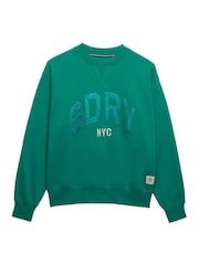 Superdry Green Varsity Satin Appliqué Crew Neck Sweat Top - Image 5 of 6