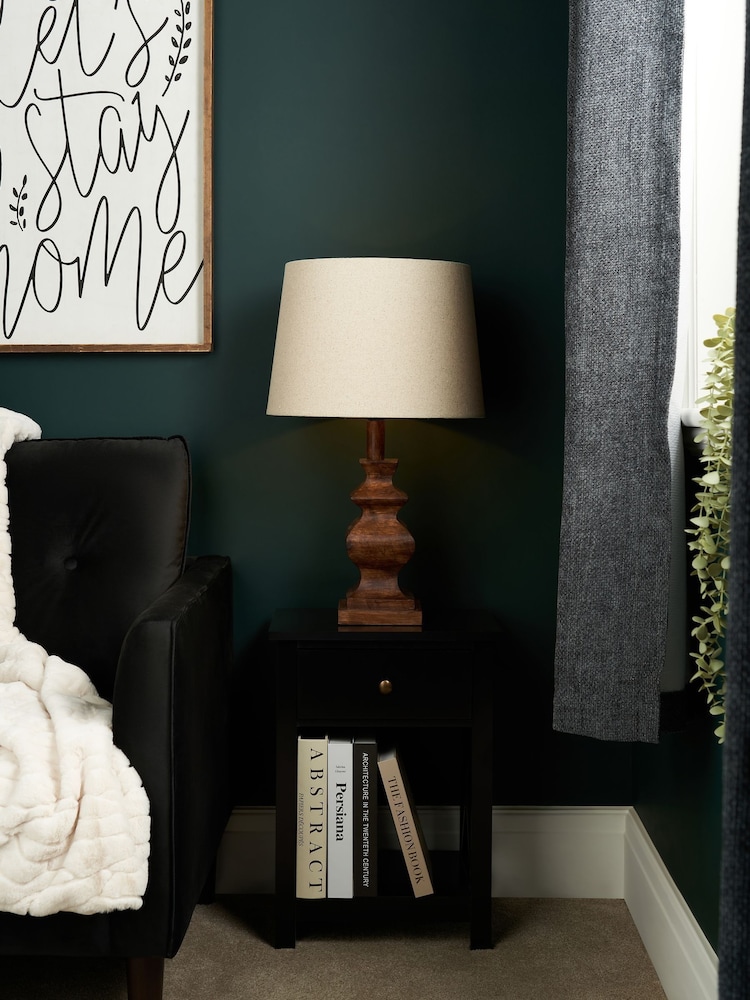 BHS Natural Henlock Wooden Table Lamp with Shade - Image 2 of 6