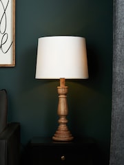 BHS Natural Henlock Wooden Table Lamp with Shade - Image 1 of 6