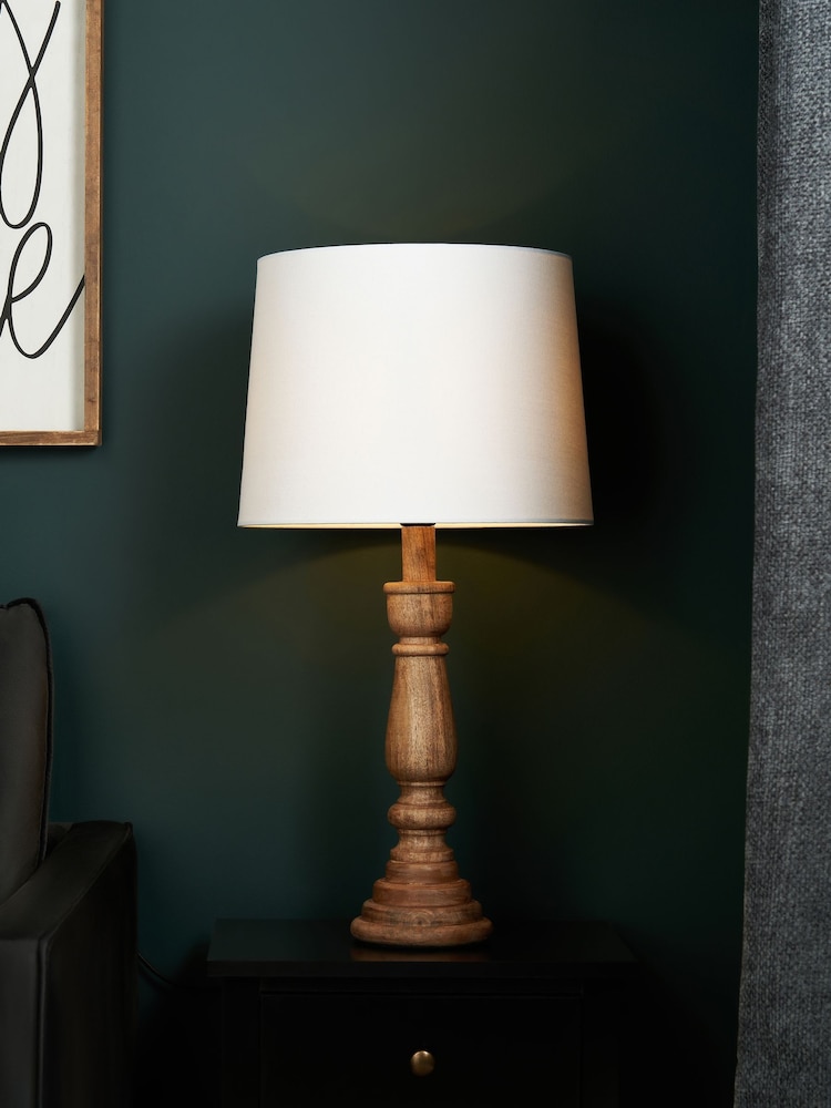 BHS Natural Henlock Wooden Table Lamp with Shade - Image 1 of 6