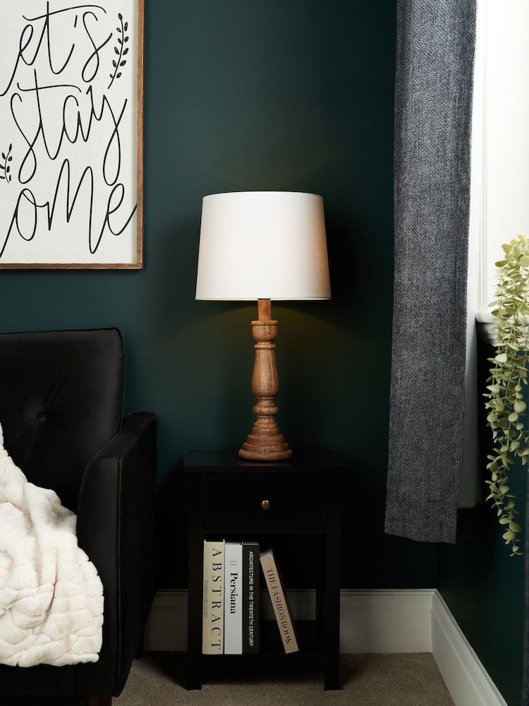 BHS Natural Henlock Wooden Table Lamp with Shade - Image 2 of 6