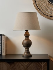 BHS Natural Henlock Wooden Table Lamp with Shade - Image 1 of 6