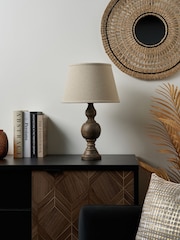 BHS Natural Henlock Wooden Table Lamp with Shade - Image 2 of 6