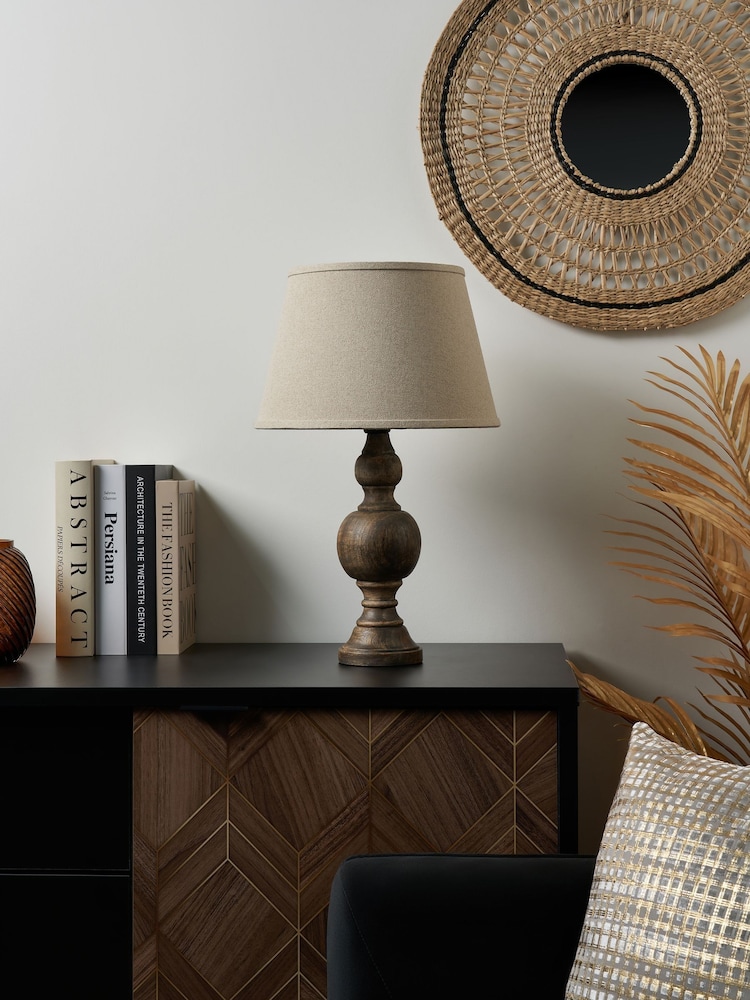 BHS Natural Henlock Wooden Table Lamp with Shade - Image 2 of 6