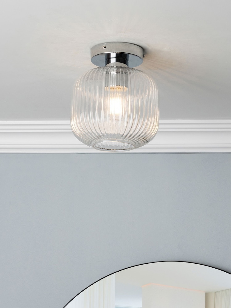 BHS Chrome Quebec Glass Bathroom Flush Light - Image 1 of 4 BHS Chrome Quebec Glass Bathroom Flush Light - Image 1 of 4