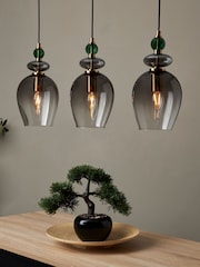 BHS Brass Green Seline 3 Light Pendant - Image 1 of 5