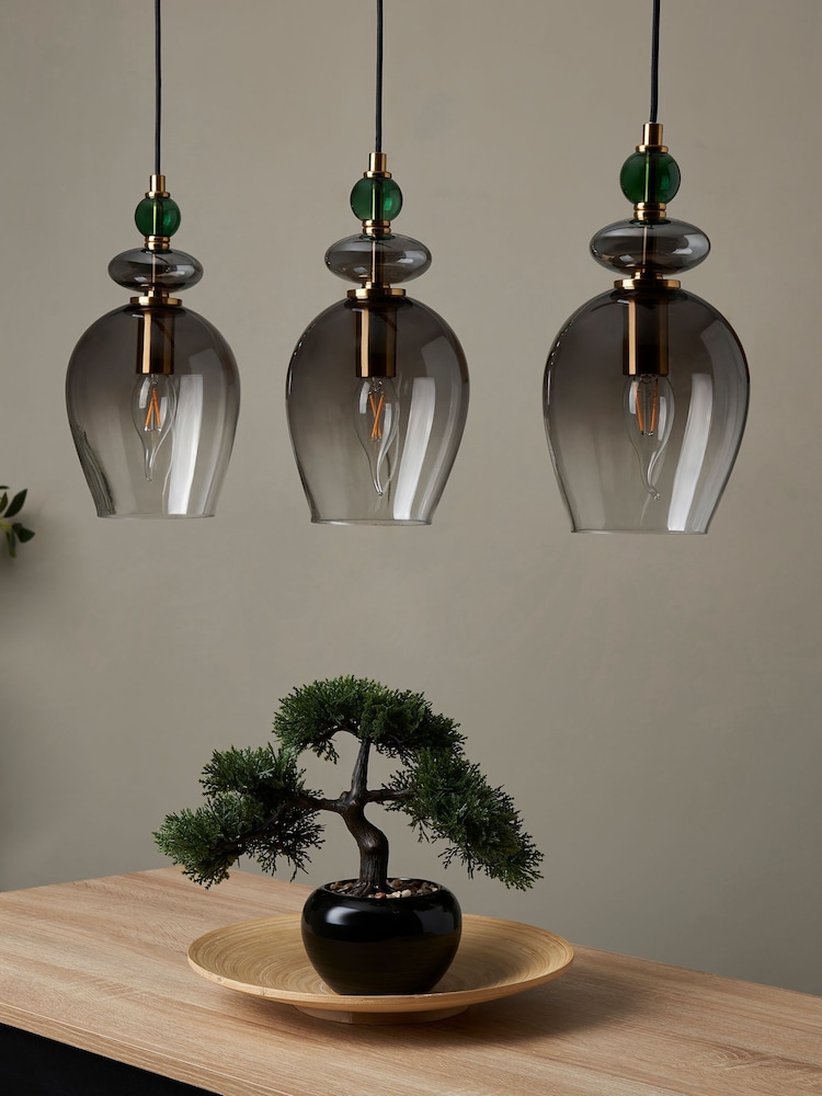 BHS Brass Green Seline 3 Light Pendant - Image 2 of 5