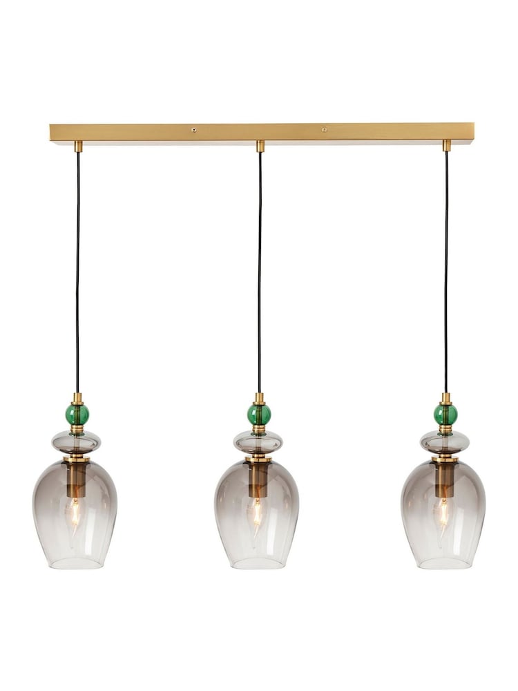 BHS Brass Green Seline 3 Light Pendant - Image 5 of 5