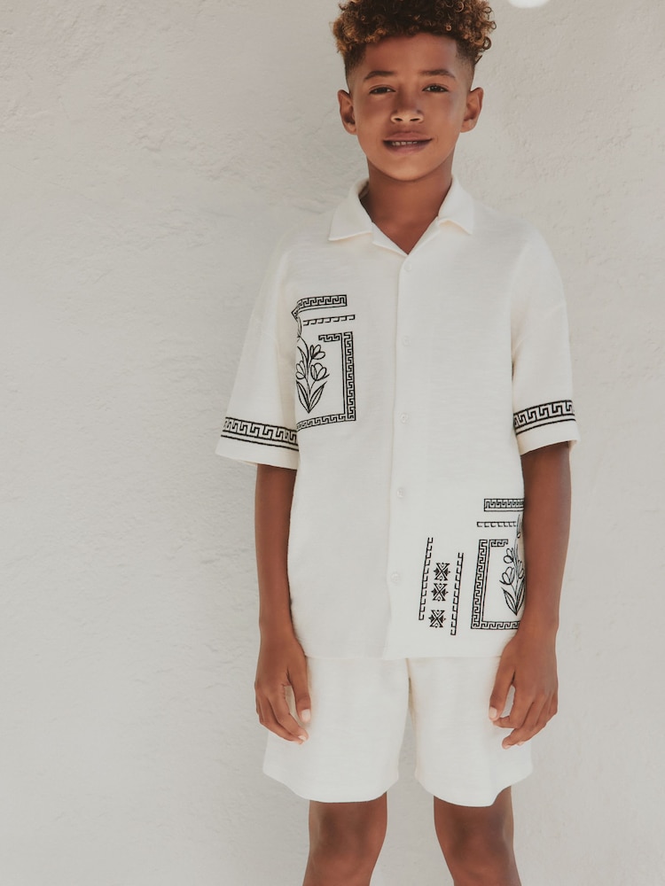 Ecru White Revere Button Through Shirt and Shorts Set (3-16yrs) - Image 1 of 9