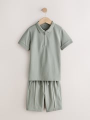 Light Blue/Navy/Khaki Short Sleeve Polo Shirt and Shorts Set 3 Pack (3-16yrs) - Image 5 of 8