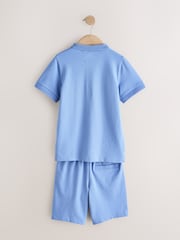 Light Blue/Navy/Khaki Short Sleeve Polo Shirt and Shorts Set 3 Pack (3-16yrs) - Image 6 of 8