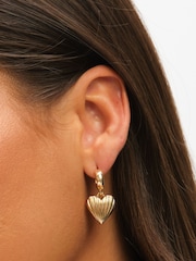 Mood Silver Tone Ribbed Heart Huggie Charm Earrings - Image 2 of 4