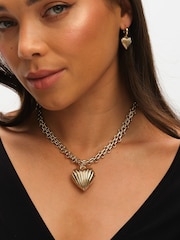 Mood Silver Tone Ribbed Heart Huggie Charm Earrings - Image 4 of 4