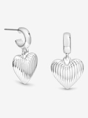 Mood Silver Polished Ridged Heart Huggie Earrings - Image 1 of 4