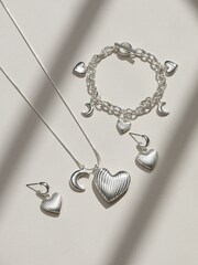 Mood Silver Polished Ridged Heart Huggie Earrings - Image 3 of 4