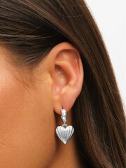 Mood Silver Polished Ridged Heart Huggie Earrings - Image 4 of 4